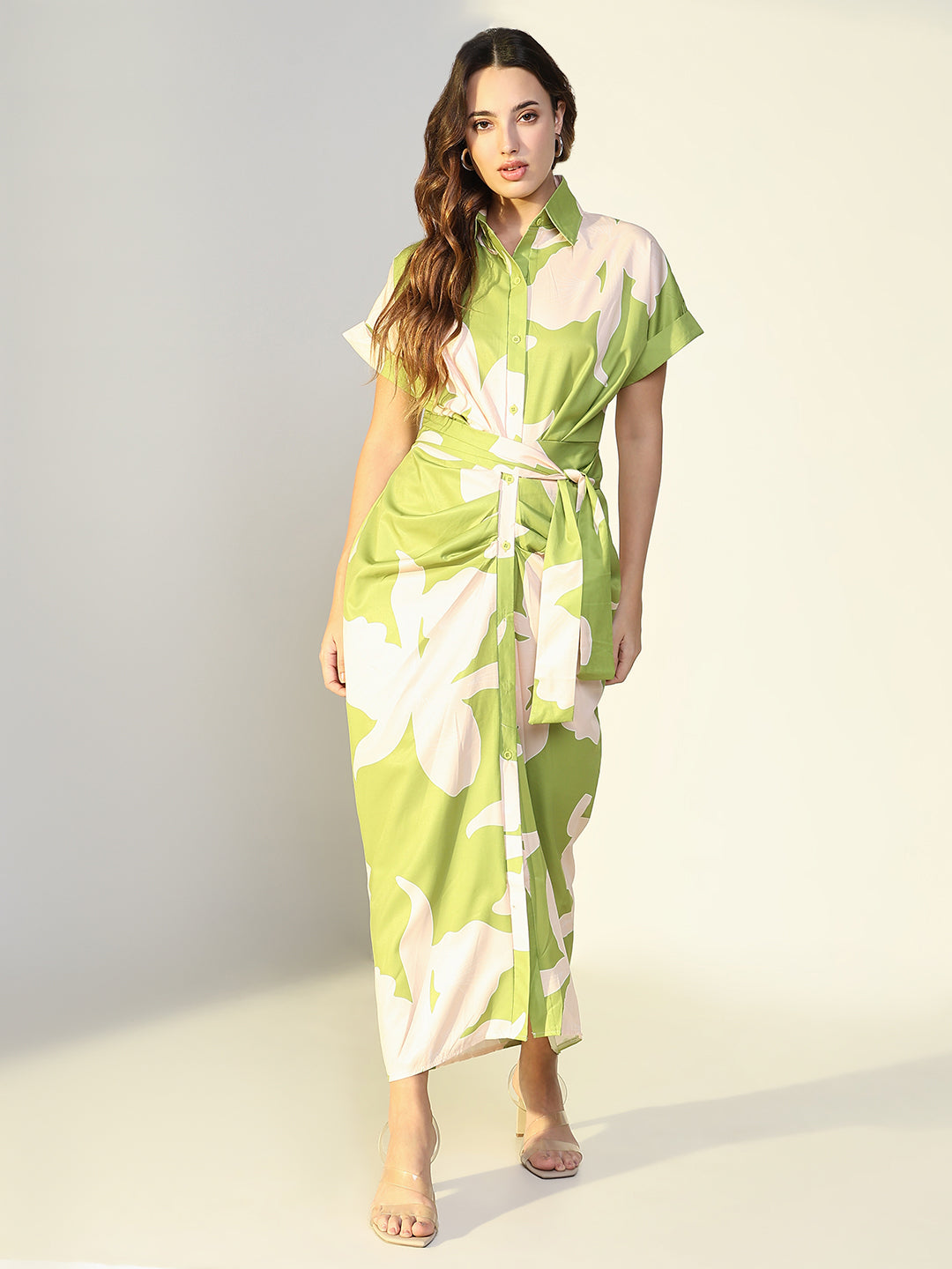 Women Green Floral Shirt Dress