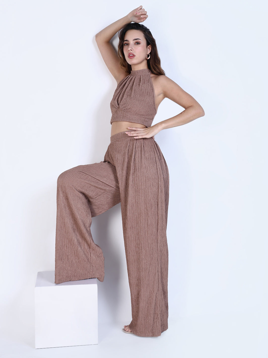 Women Brown Solid Co Ords Set