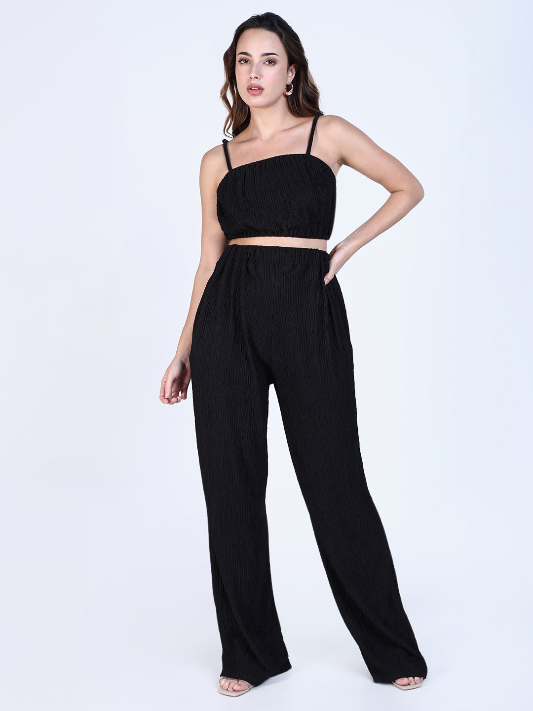 Women Black Solid Co Ords Set