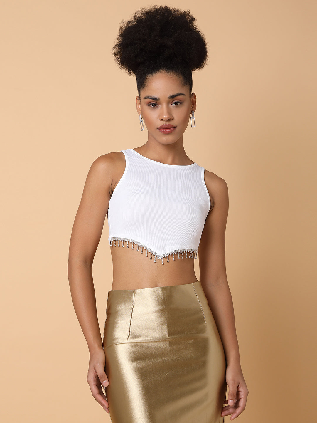 Women Solid White Crop Top