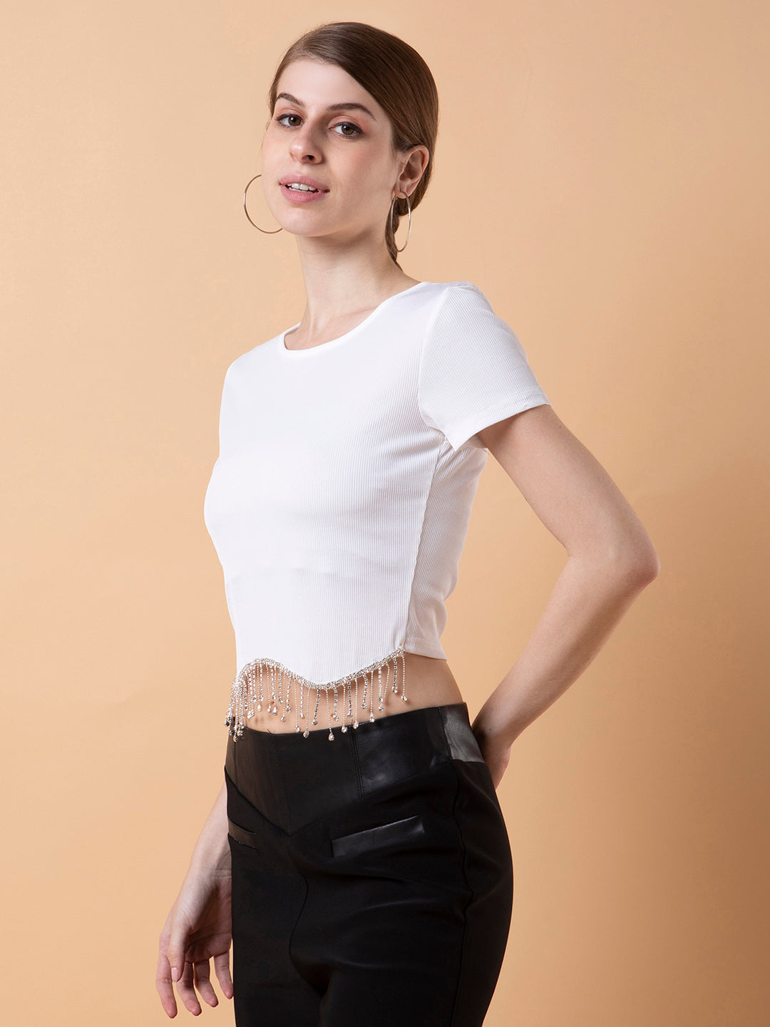 Women Solid White Crop Top