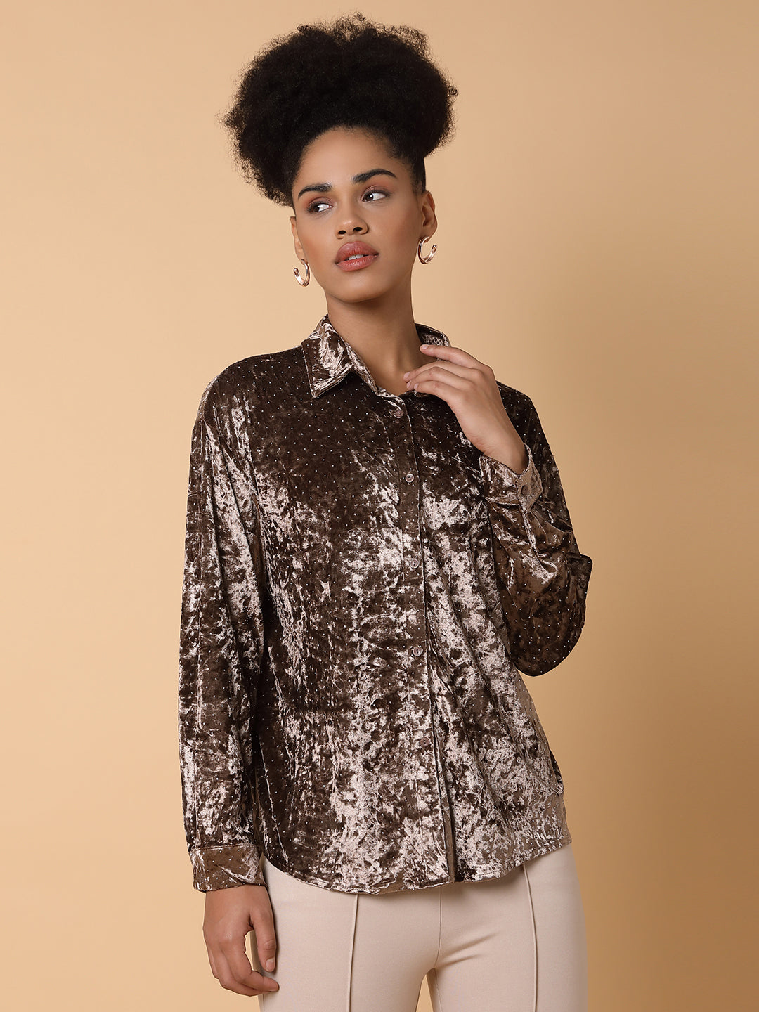 Women Solid Brown Shirt