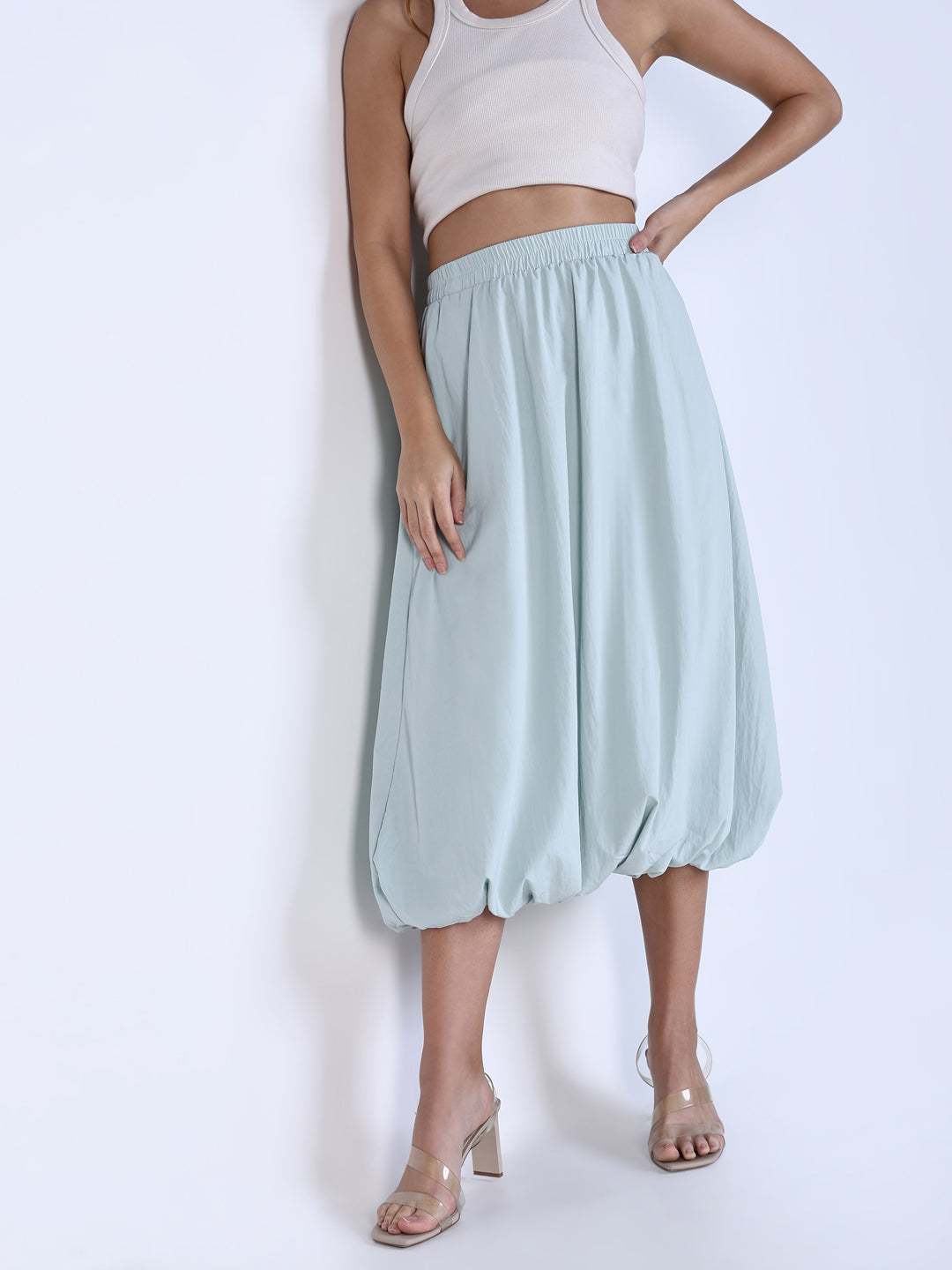 Women Sea Green Solid Balloon Skirt