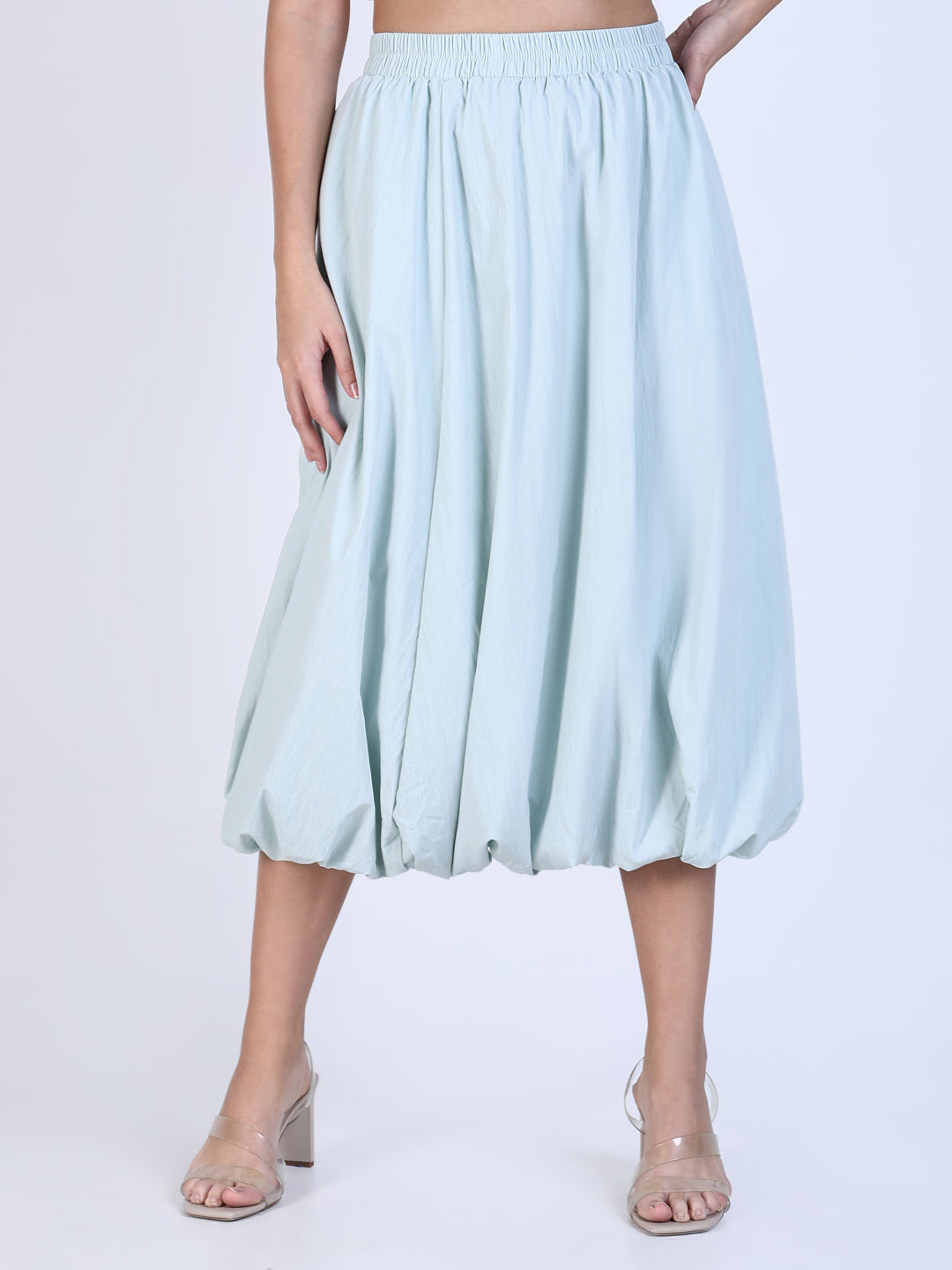 Women Sea Green Solid Balloon Skirt