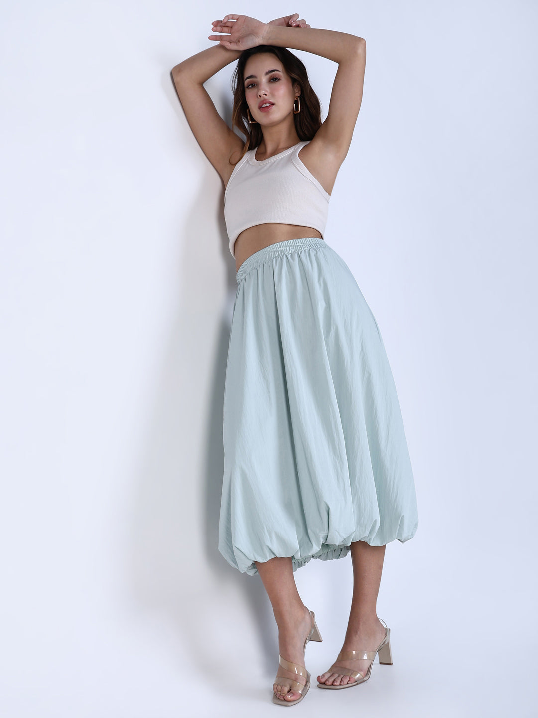 Women Sea Green Solid Balloon Skirt