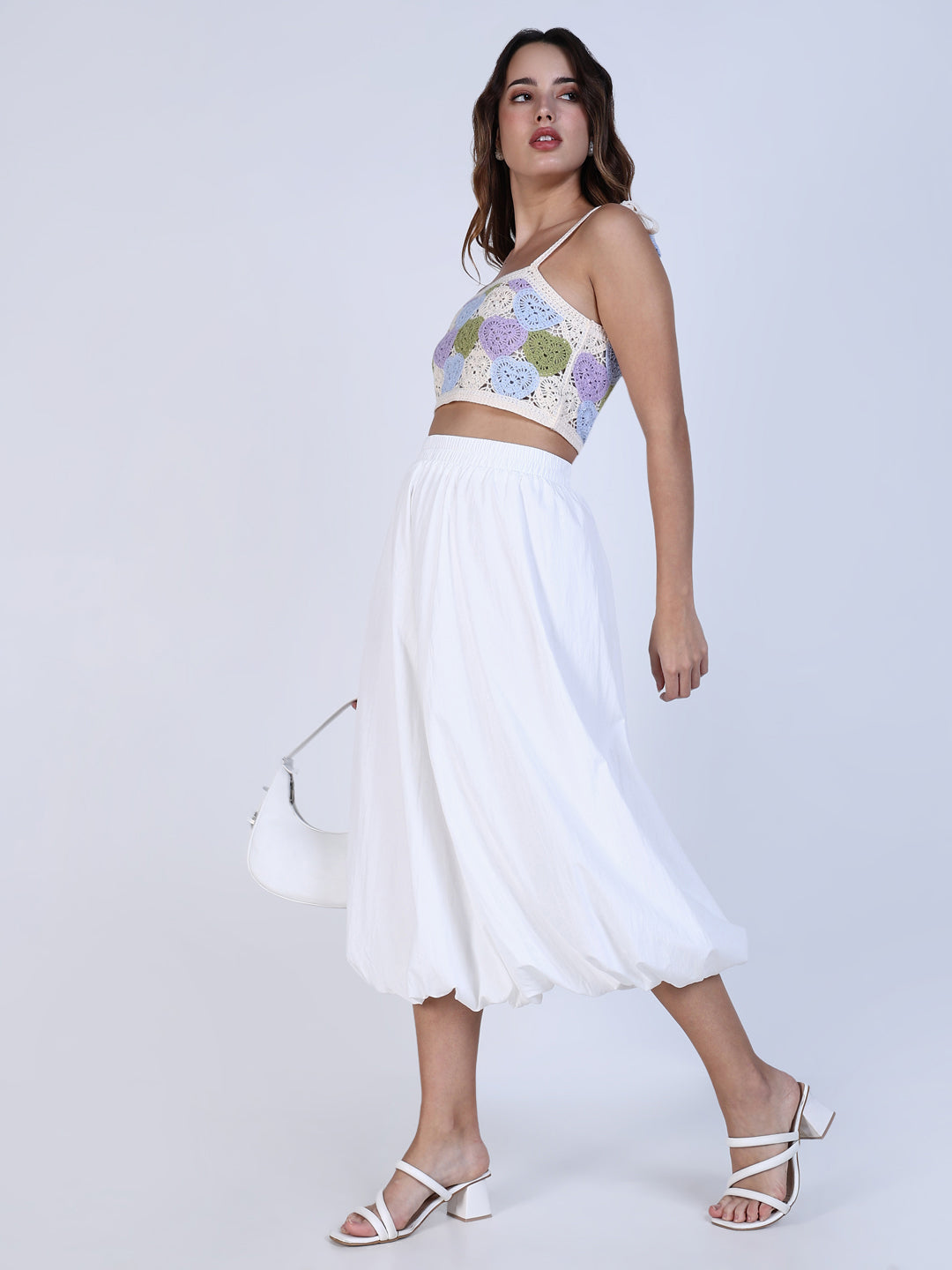 Women White Solid Balloon Skirt