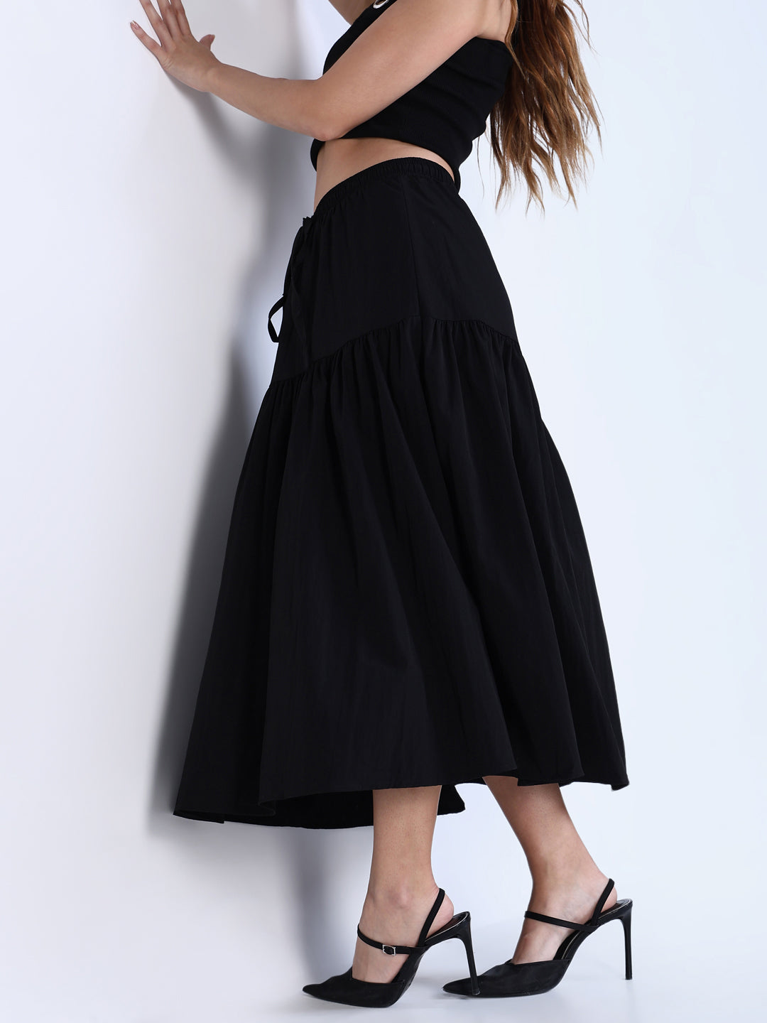 Women Black Solid Flared Skirt