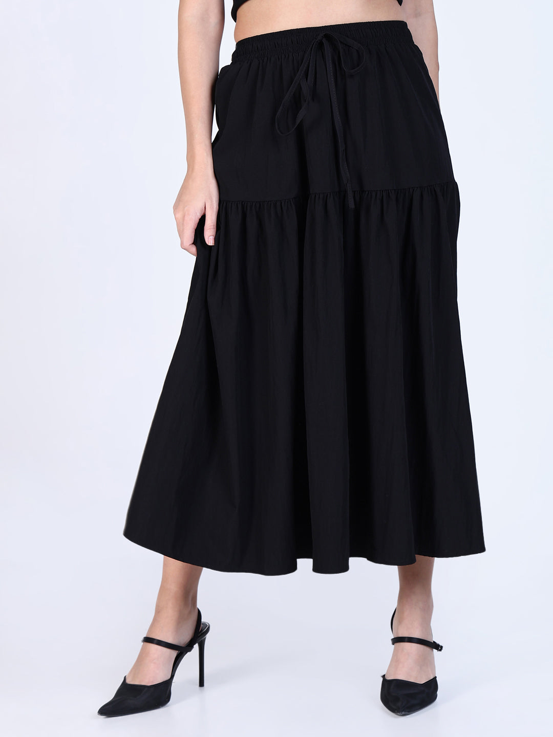 Women Black Solid Flared Skirt