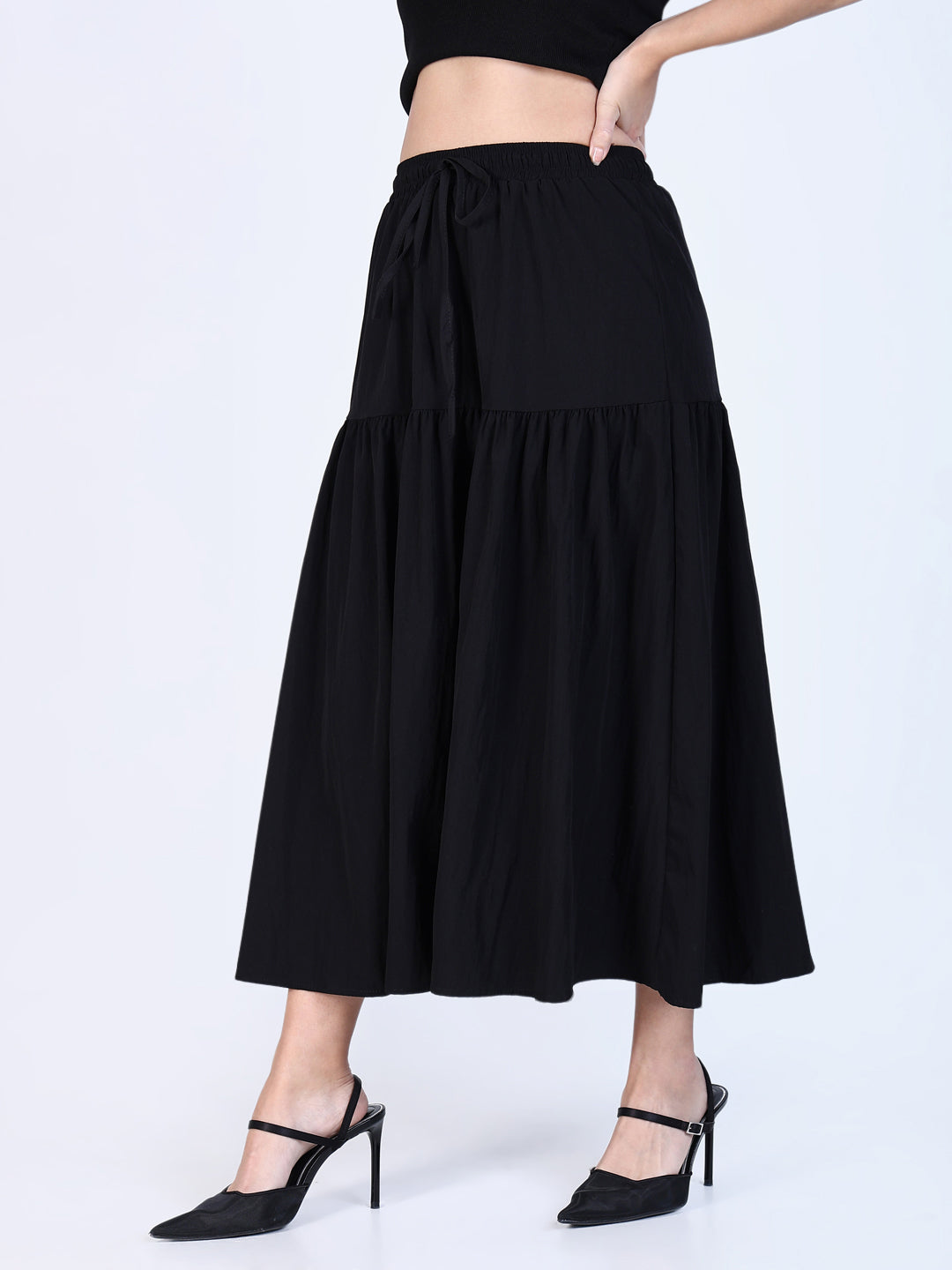 Women Black Solid Flared Skirt