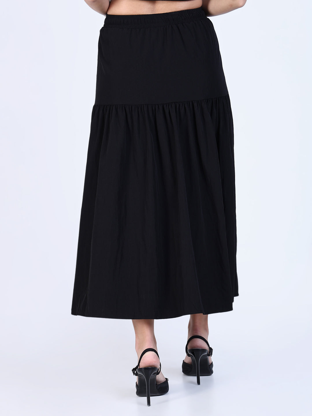 Women Black Solid Flared Skirt