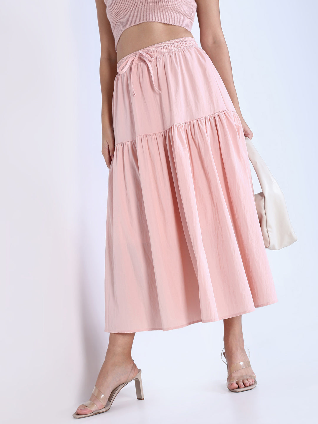 Women Pink Solid Flared Skirt