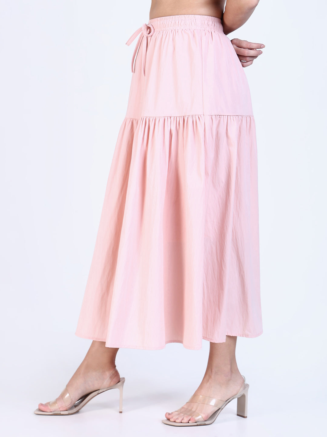 Women Pink Solid Flared Skirt