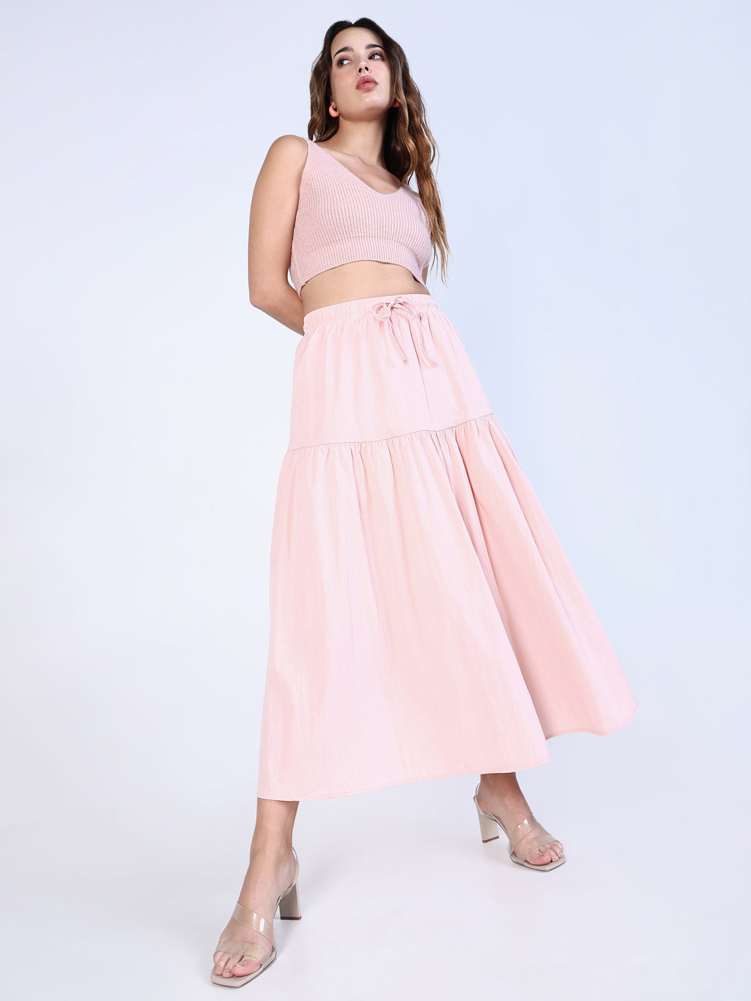 Women Pink Solid Flared Skirt