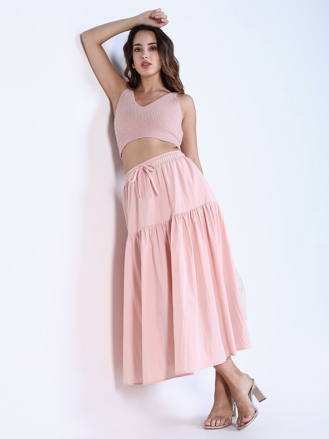 Women Pink Solid Flared Skirt