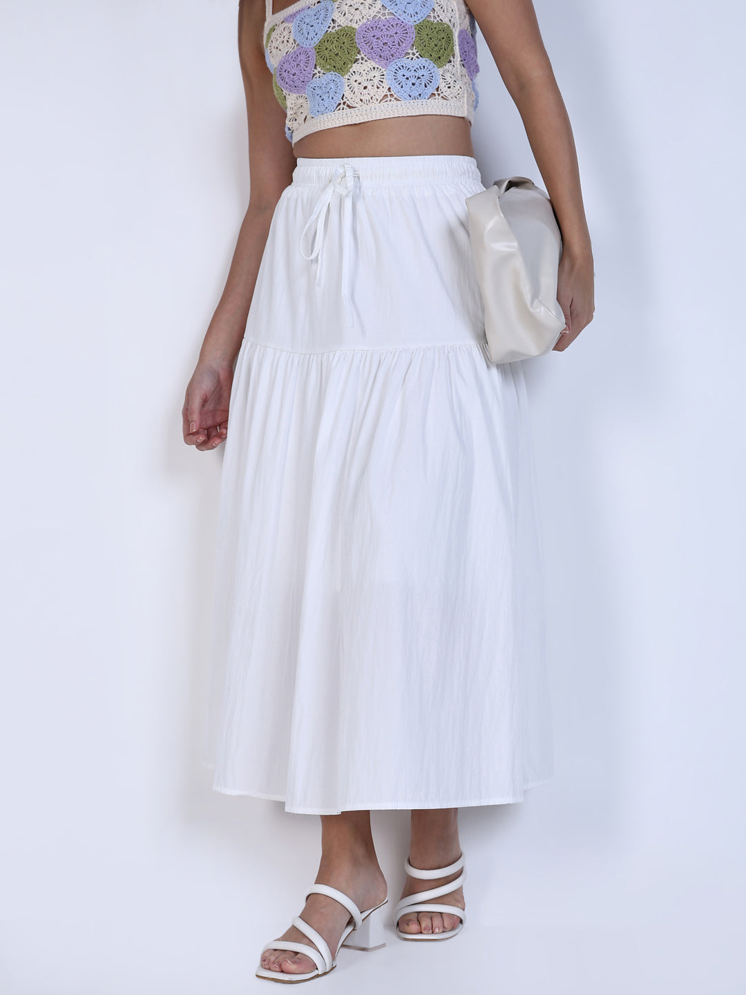 Women White Solid Flared Skirt