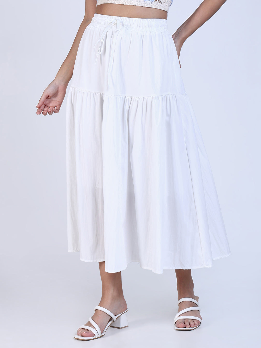 Women White Solid Flared Skirt