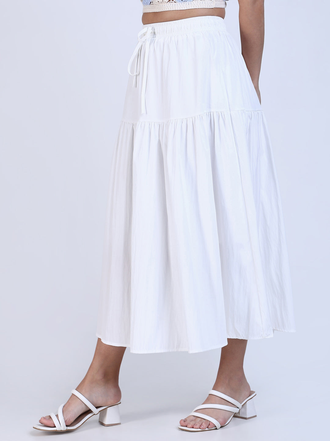 Women White Solid Flared Skirt