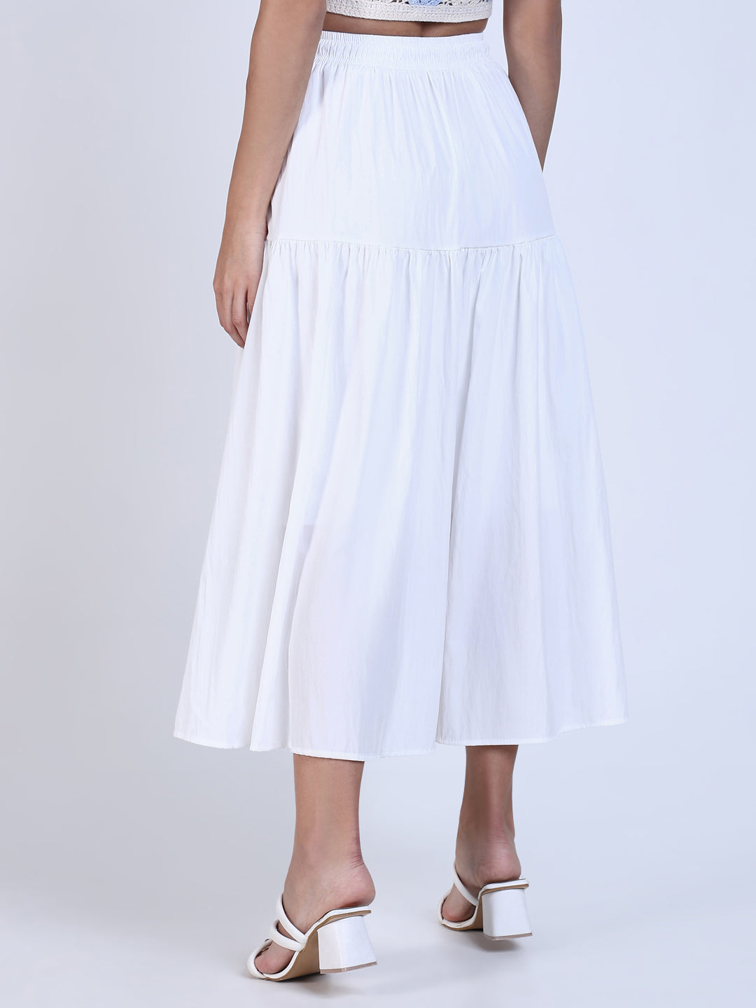 Women White Solid Flared Skirt