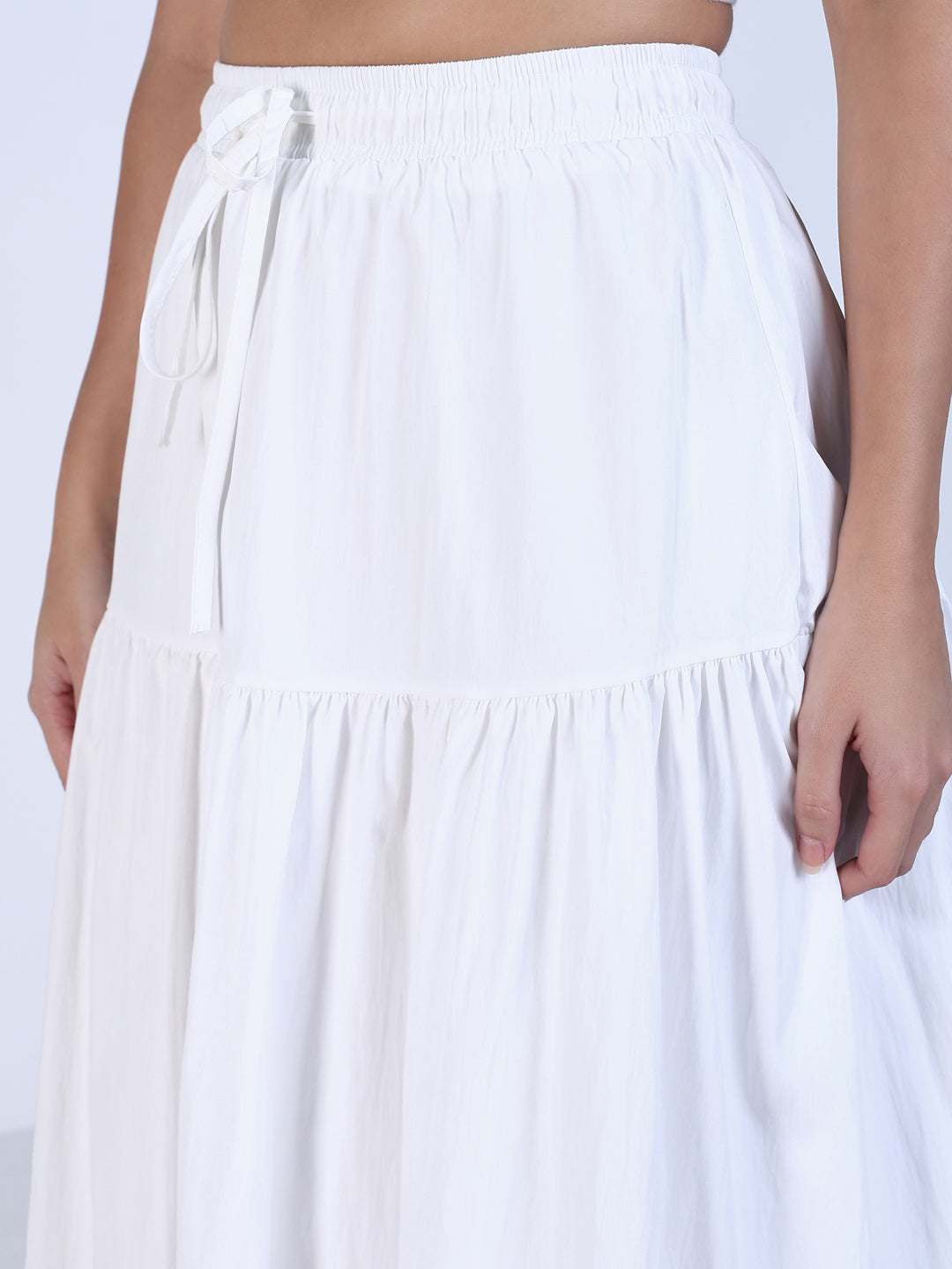 Women White Solid Flared Skirt