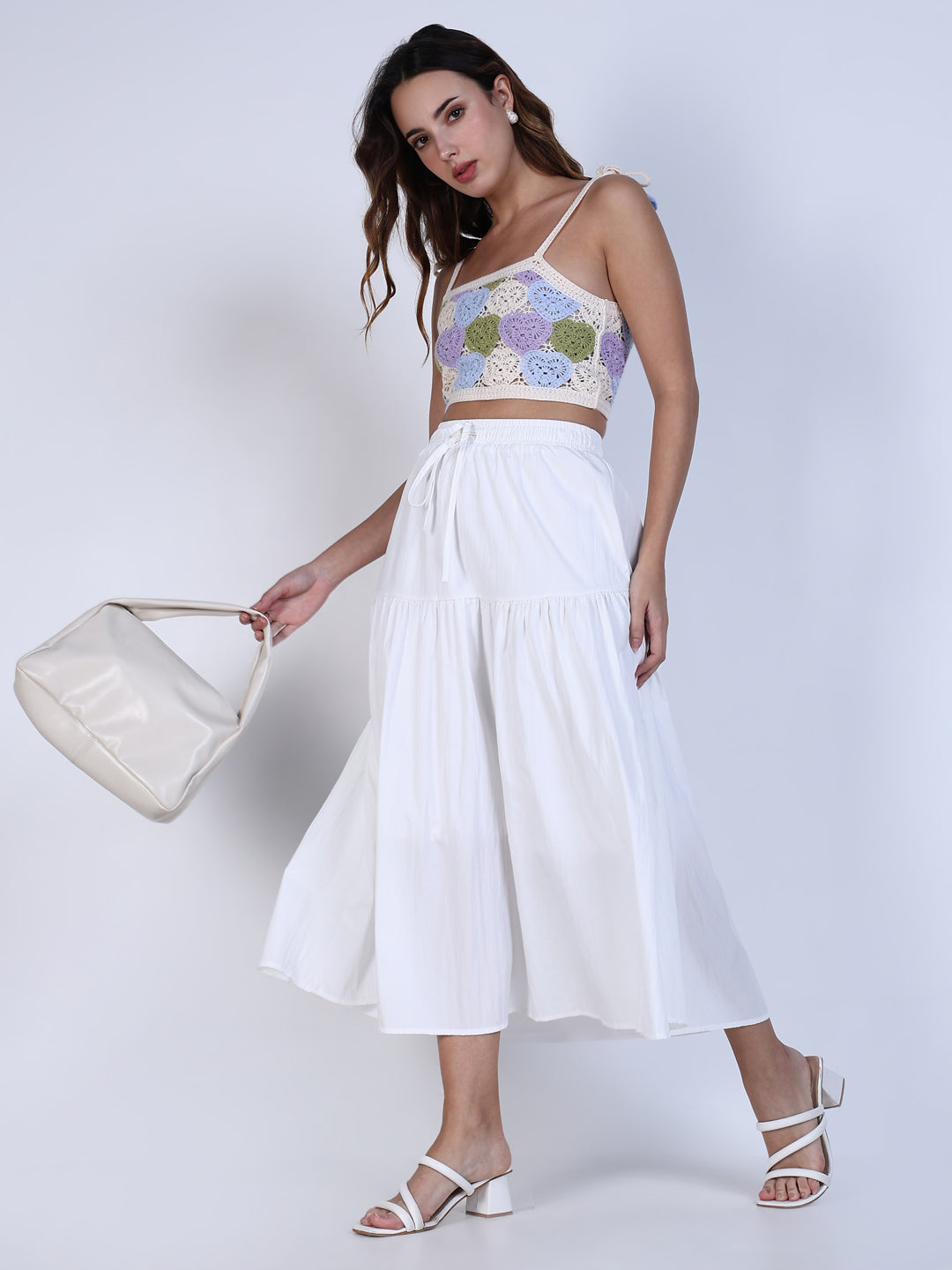 Women White Solid Flared Skirt