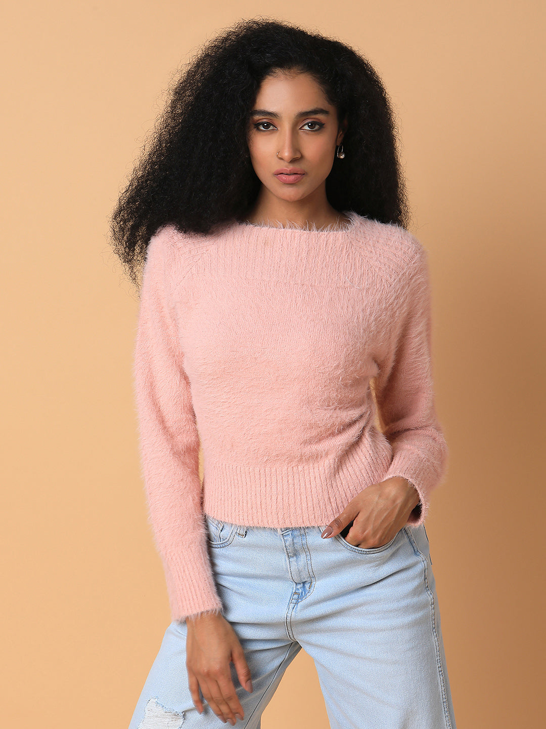 Women Solid Peach Cardigan