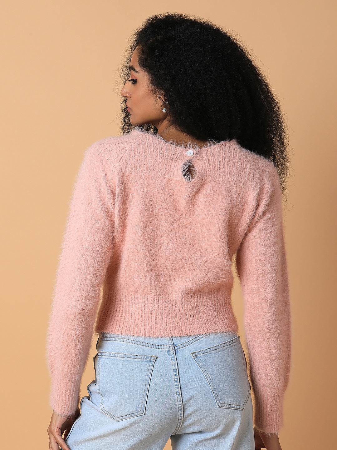 Women Solid Peach Cardigan