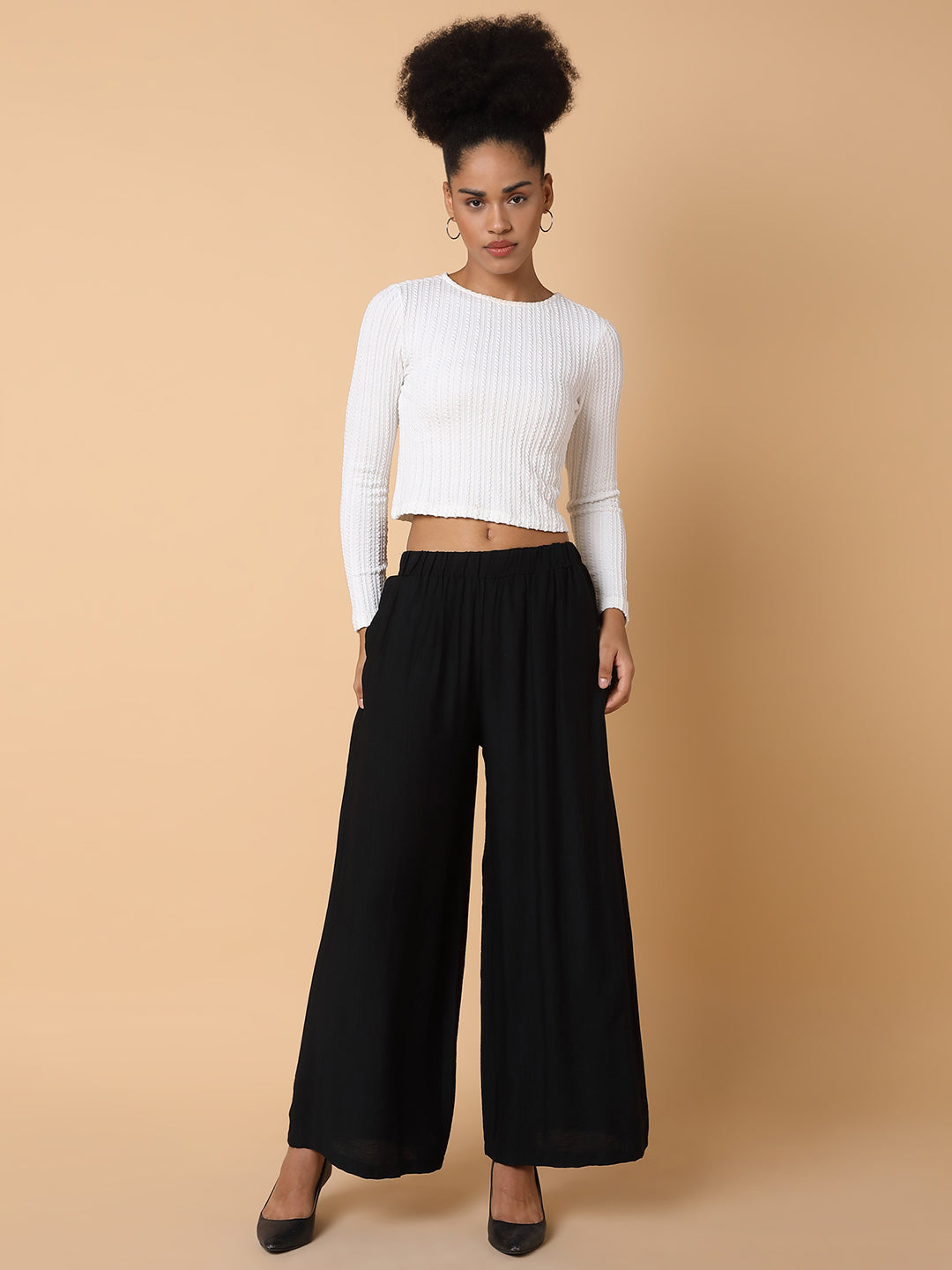 Women Solid Black Loose Fit Trouser