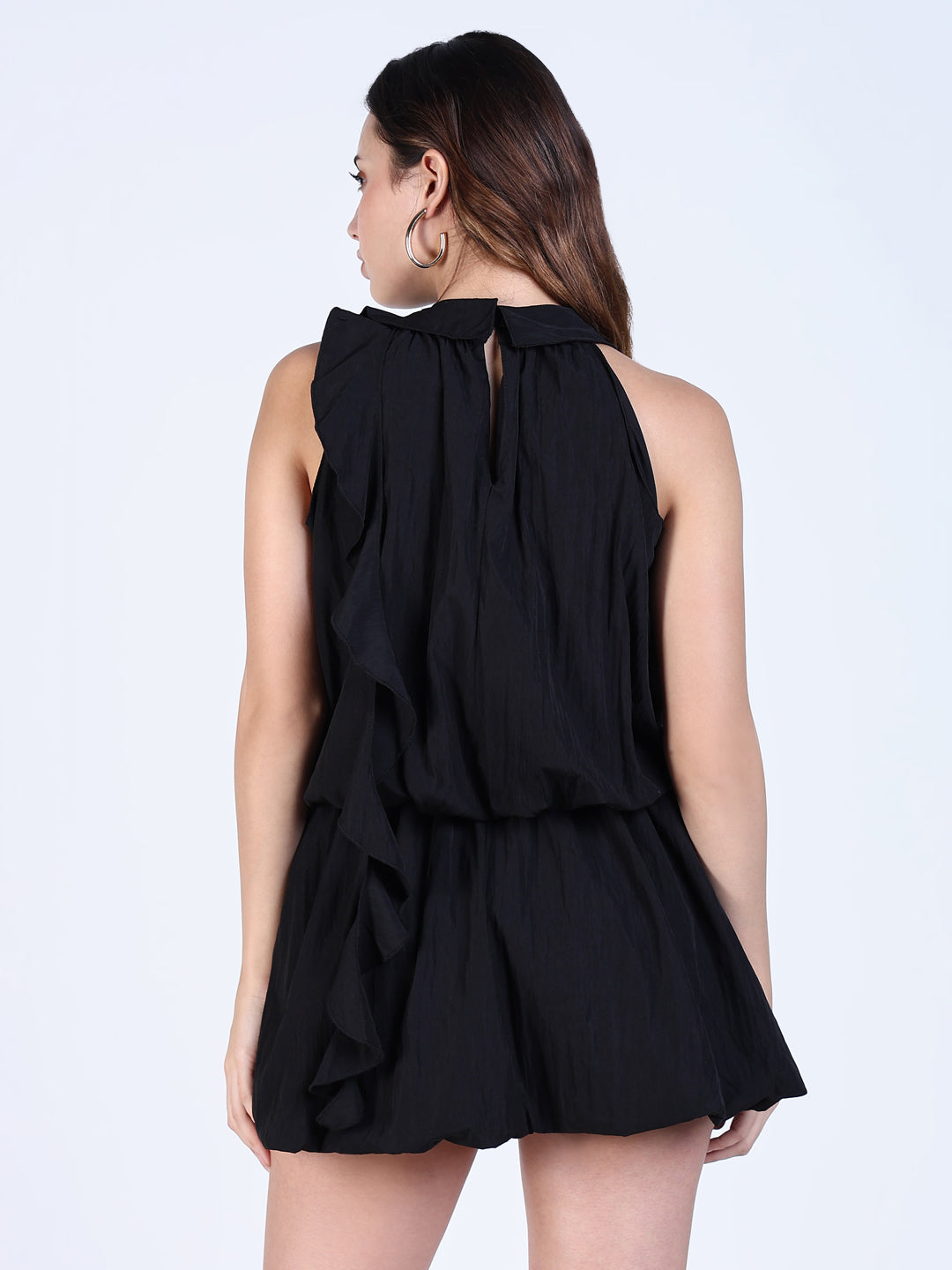 Women Black Solid Baloon Dress