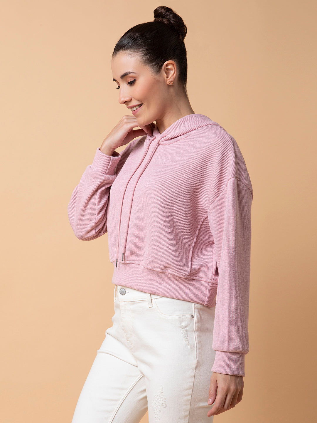 Women Solid Peach Pullover