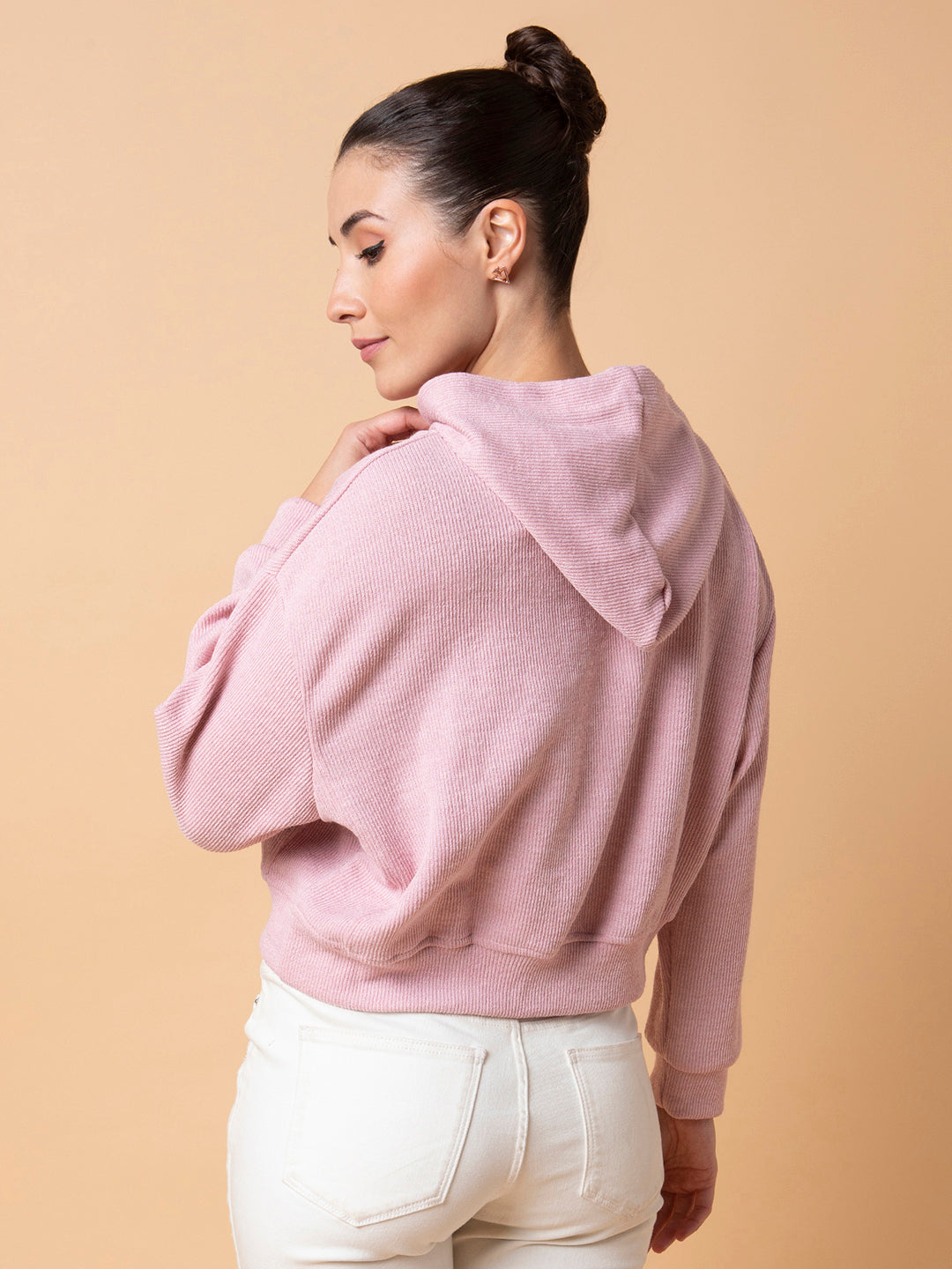 Women Solid Peach Pullover