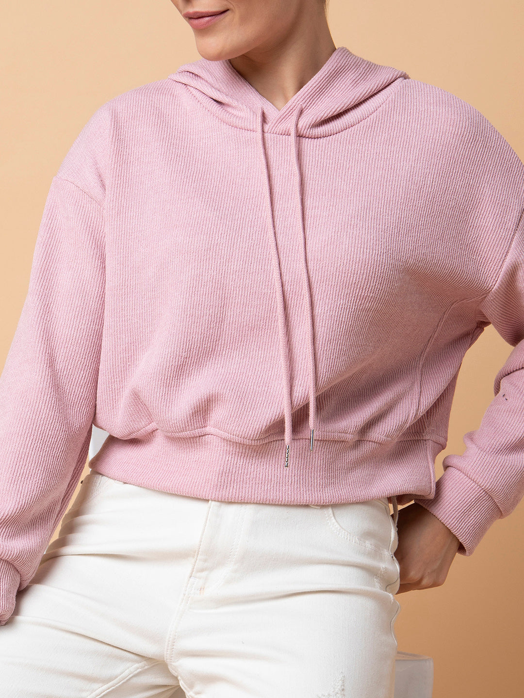 Women Solid Peach Pullover