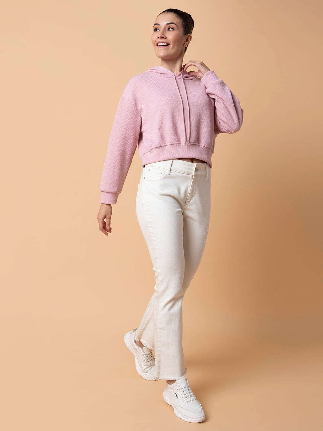 Women Solid Peach Pullover