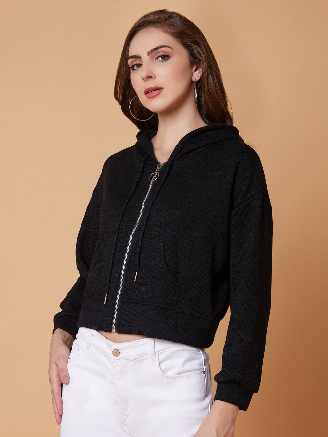 Women's Solid Black Hoodie