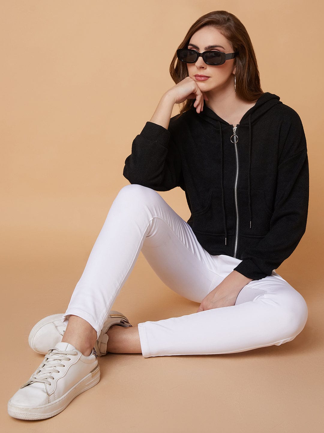 Women's Solid Black Hoodie