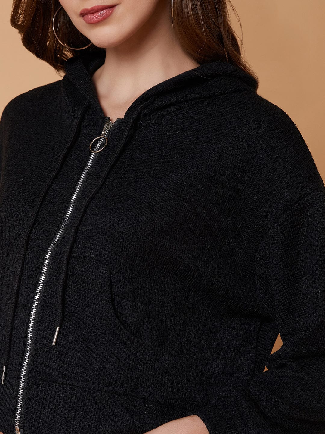 Women's Solid Black Hoodie