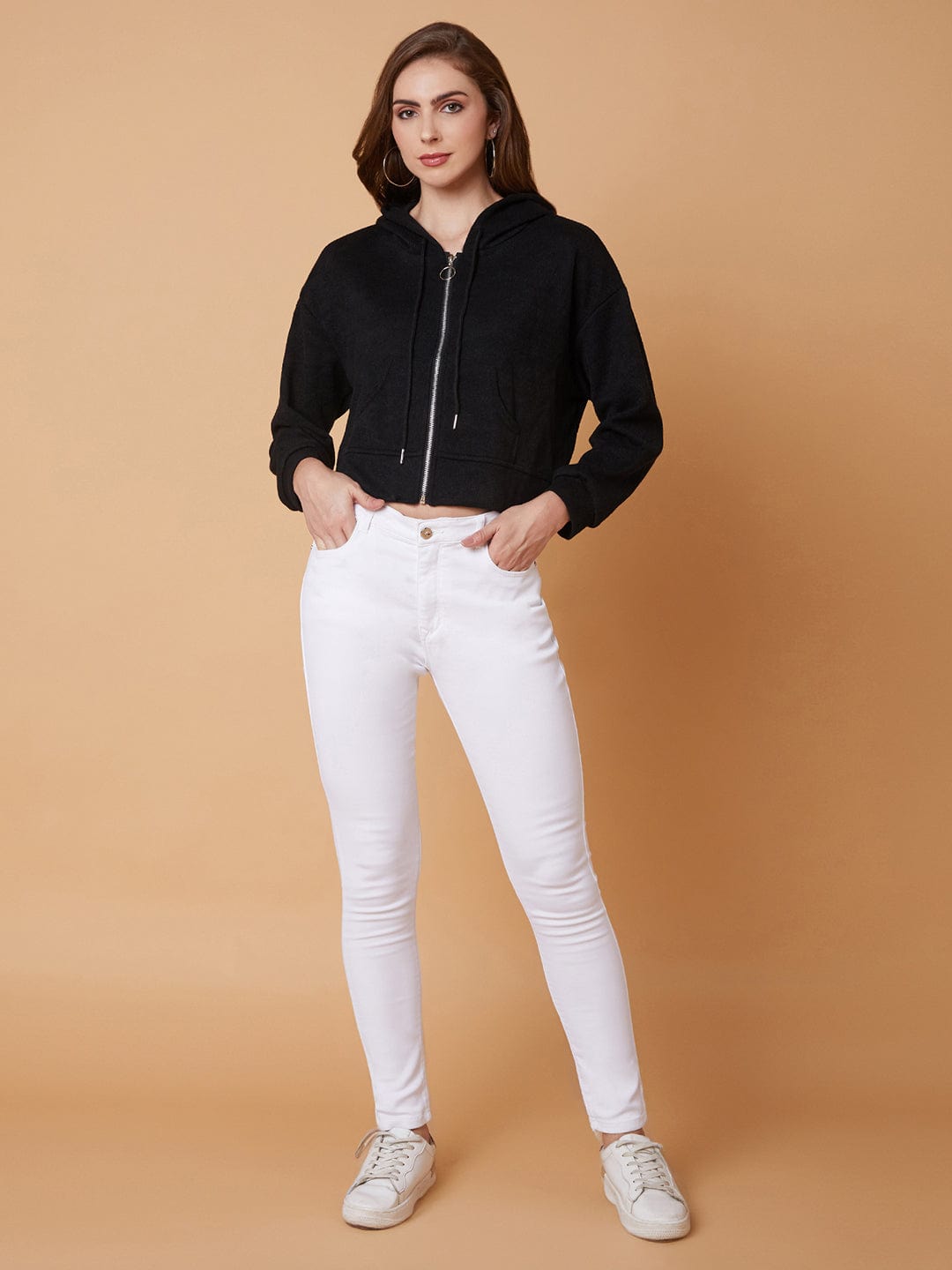 Women's Solid Black Hoodie