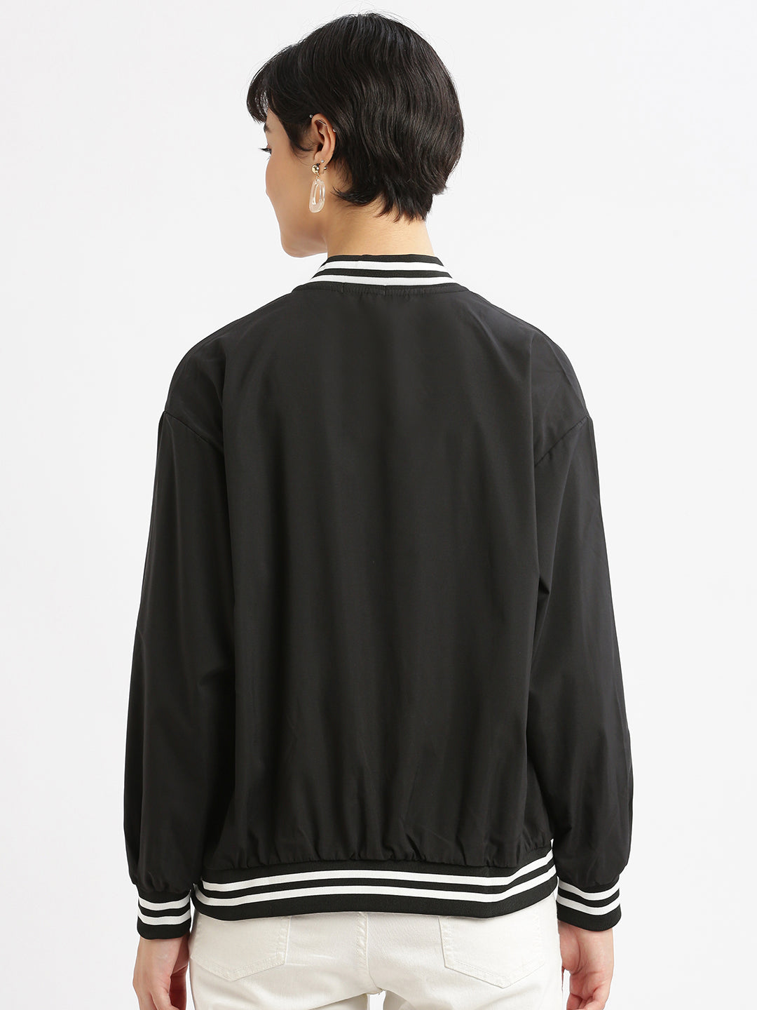 Women Oversized Black Varsity Jacket