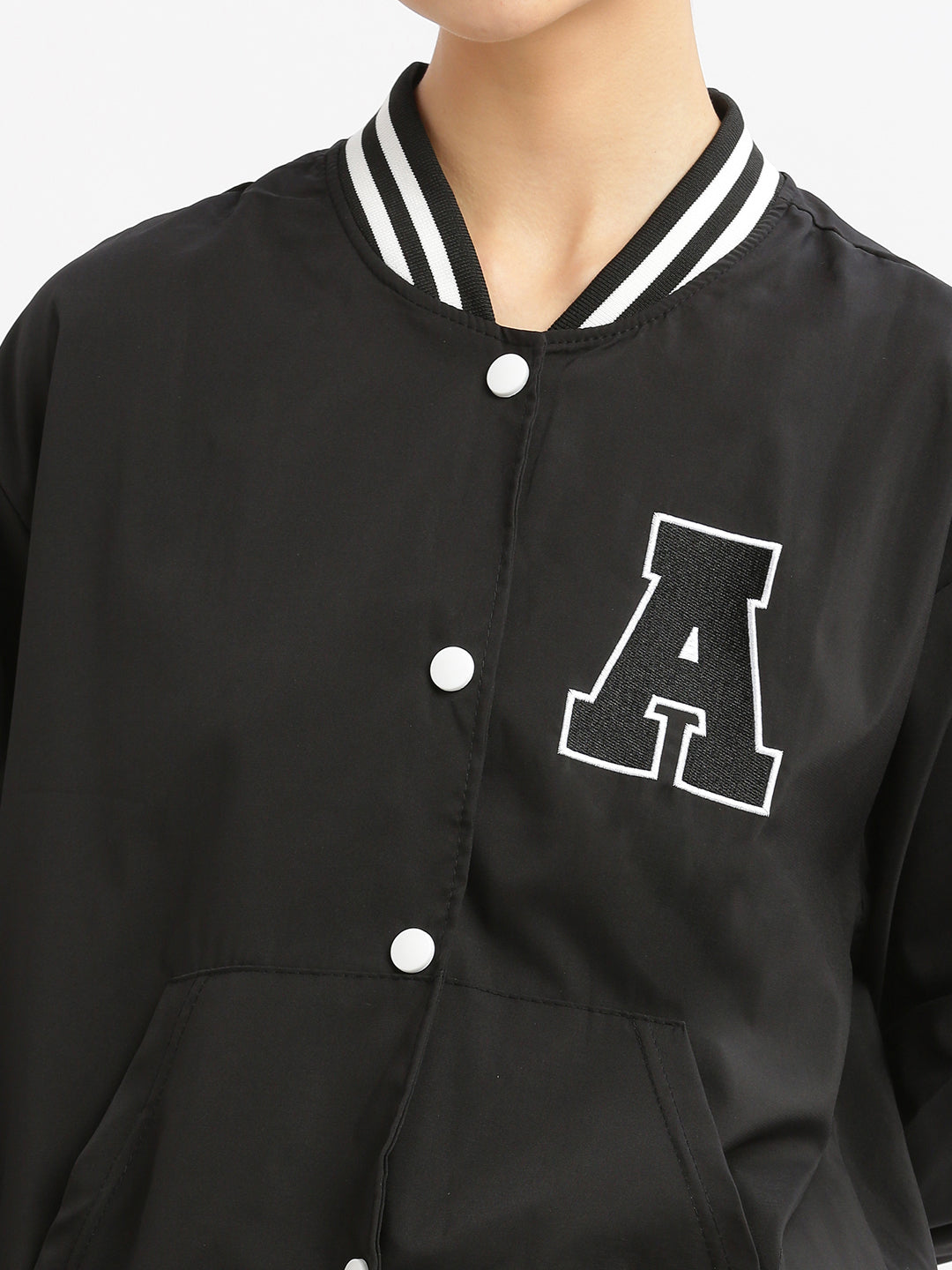 Women Oversized Black Varsity Jacket