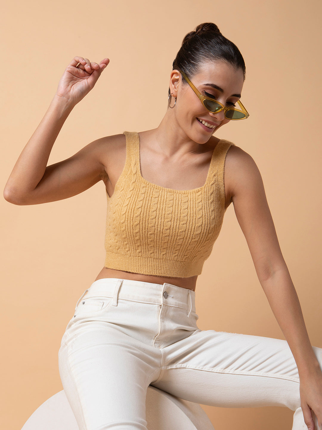 Women's Solid Beige Bralette Crop Top