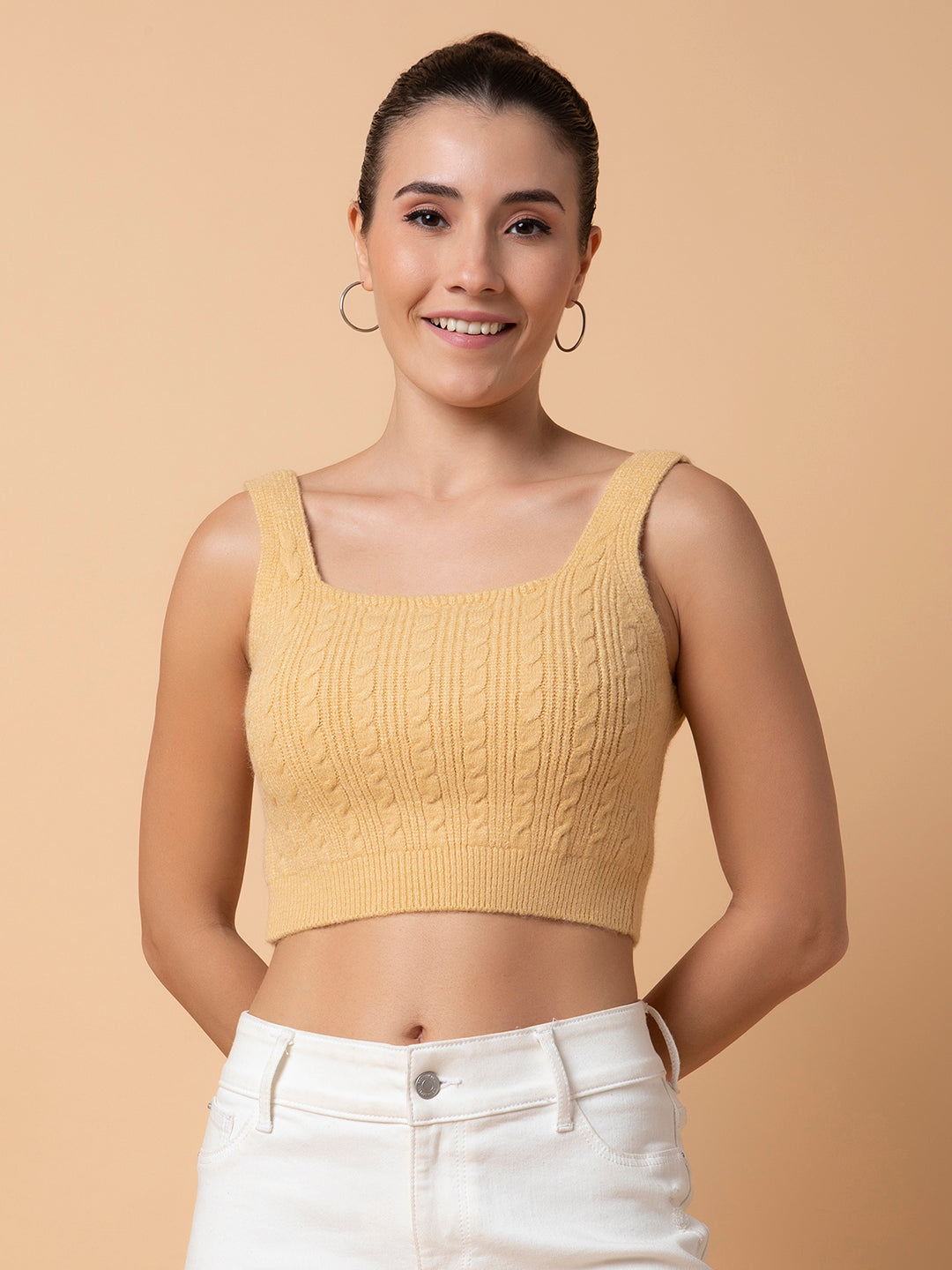 Women's Solid Beige Bralette Crop Top