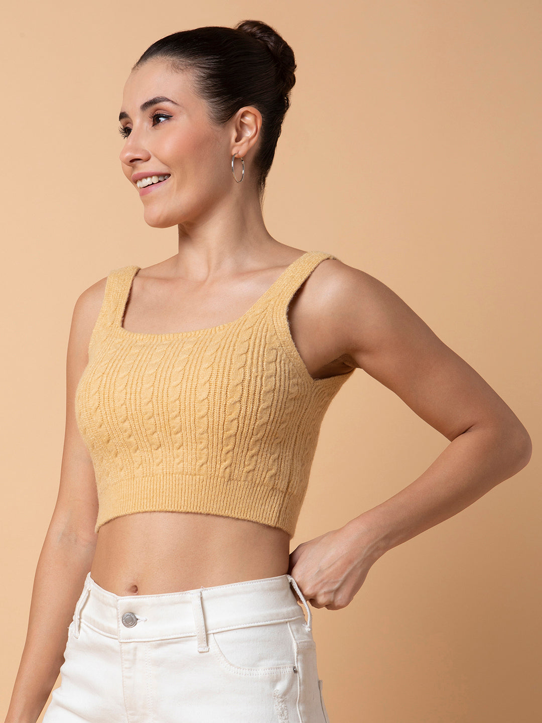 Women's Solid Beige Bralette Crop Top