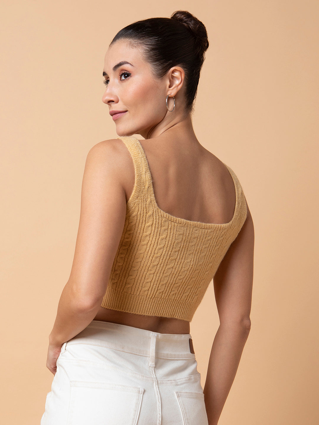 Women's Solid Beige Bralette Crop Top