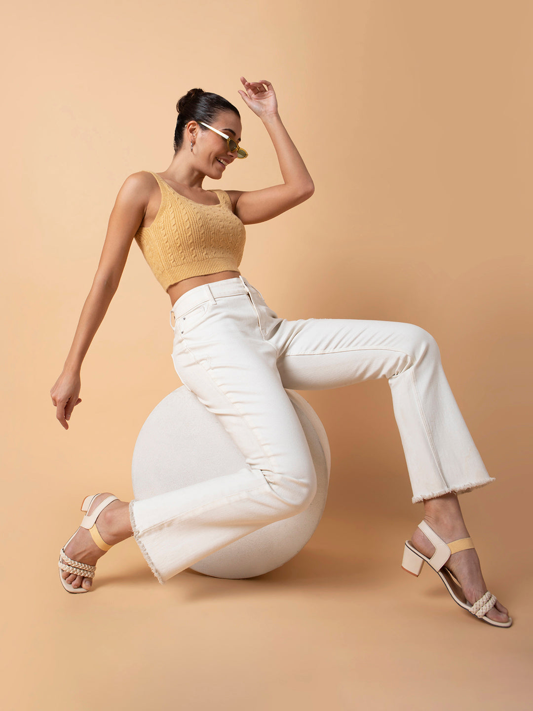 Women's Solid Beige Bralette Crop Top