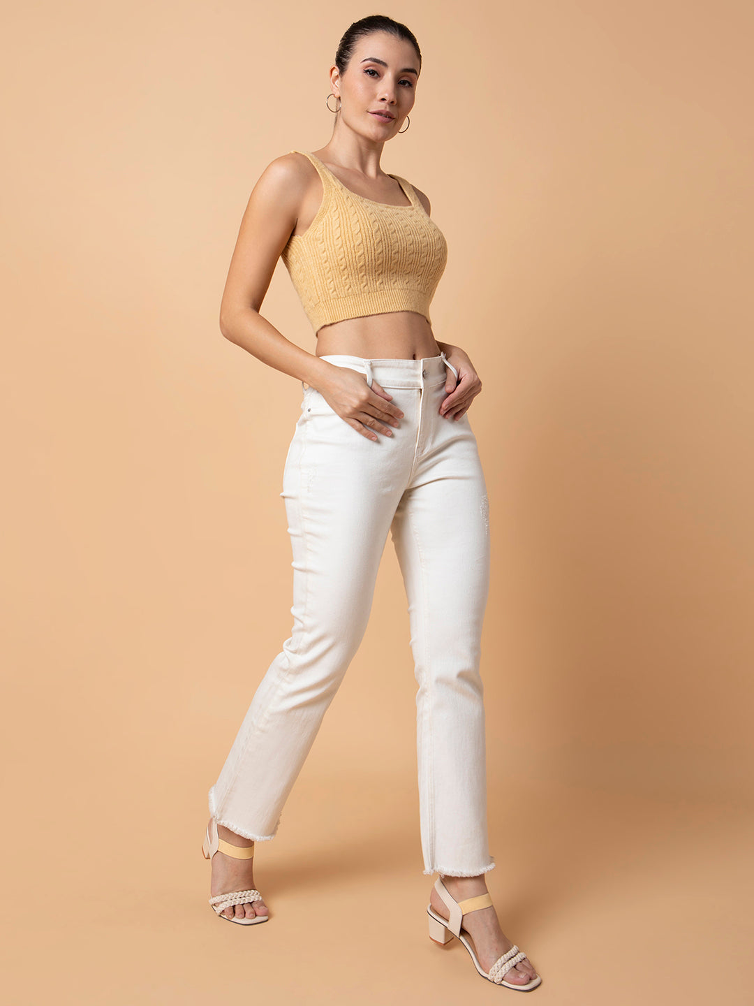 Women's Solid Beige Bralette Crop Top