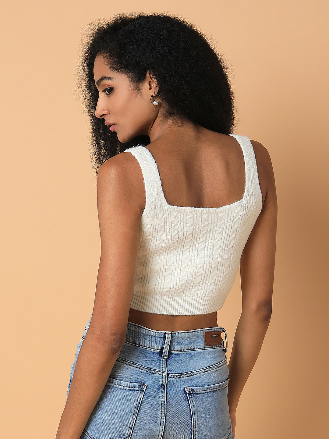 Women Solid Cream Bralette Crop Top