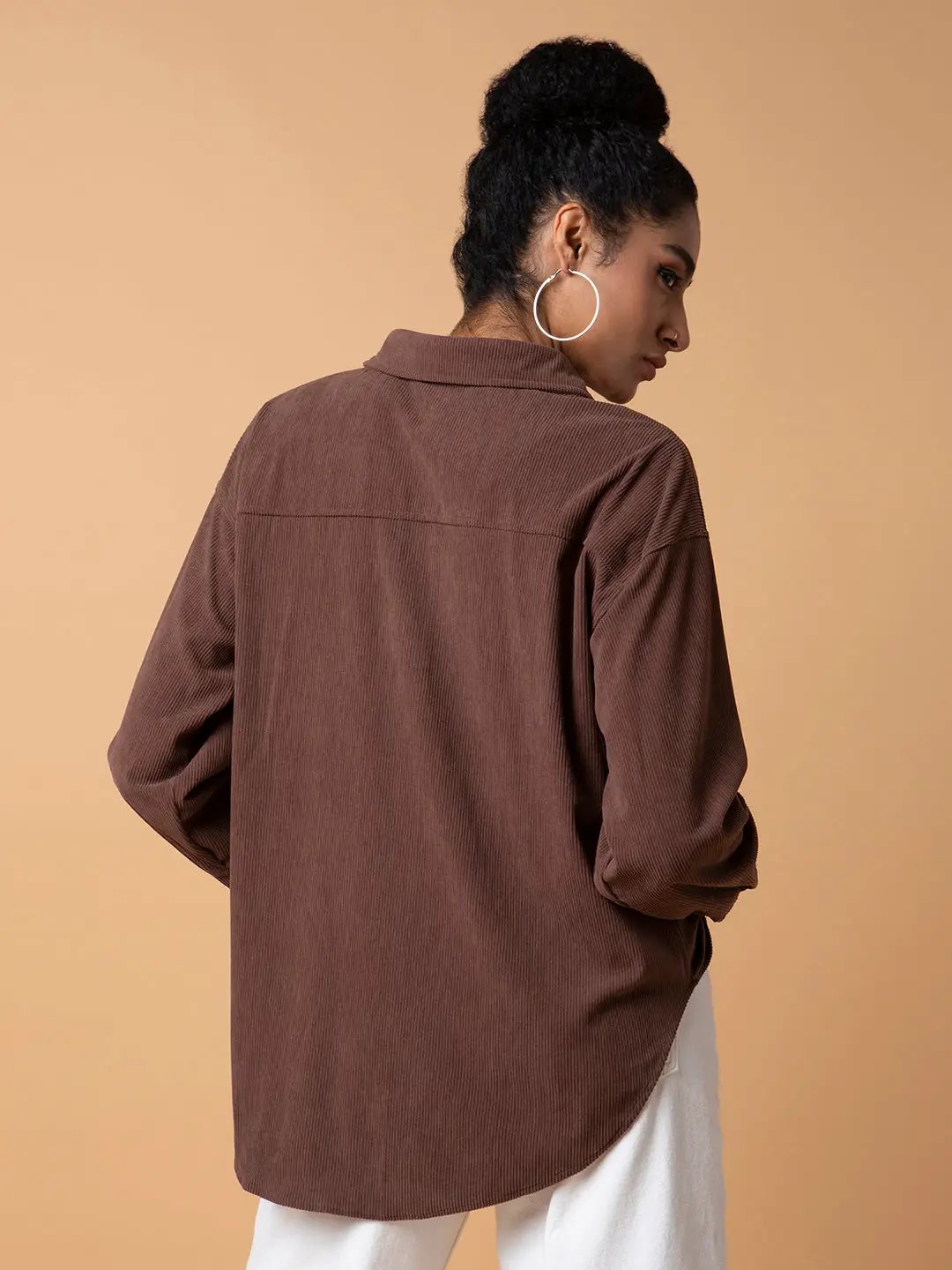 Women's Solid Brown Oversized Shirt
