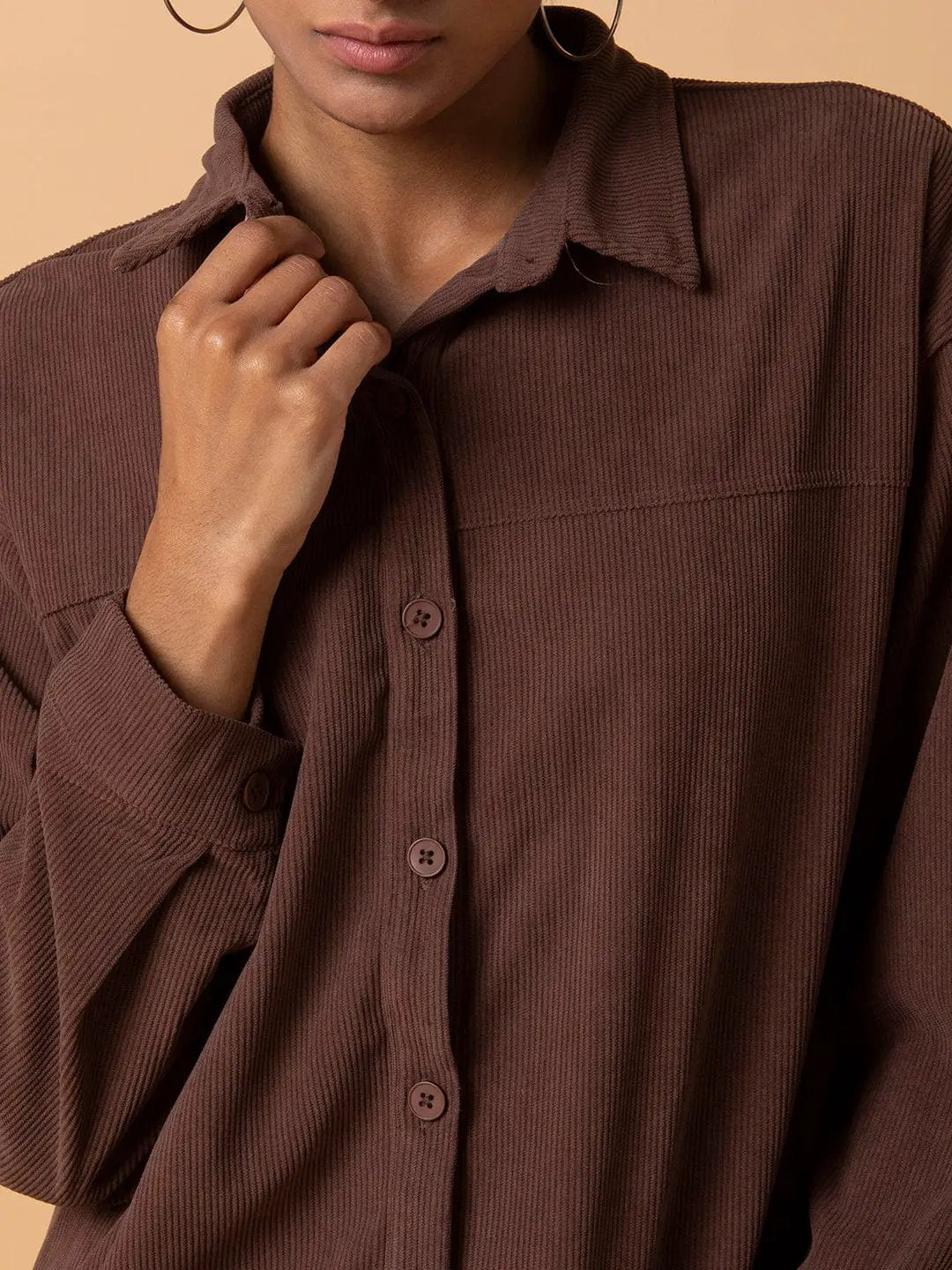 Women's Solid Brown Oversized Shirt