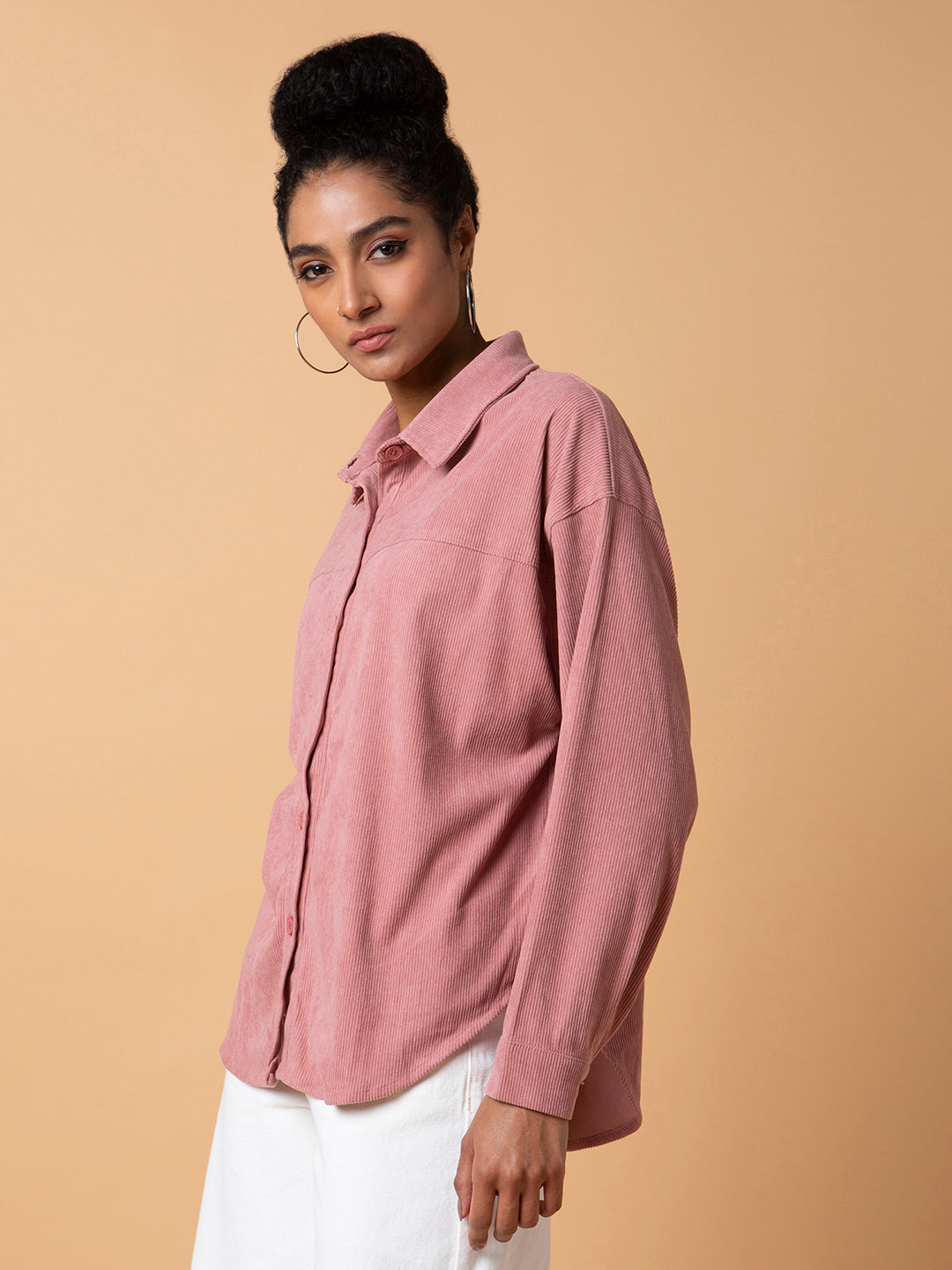 Women Solid Peach Oversized Shirt