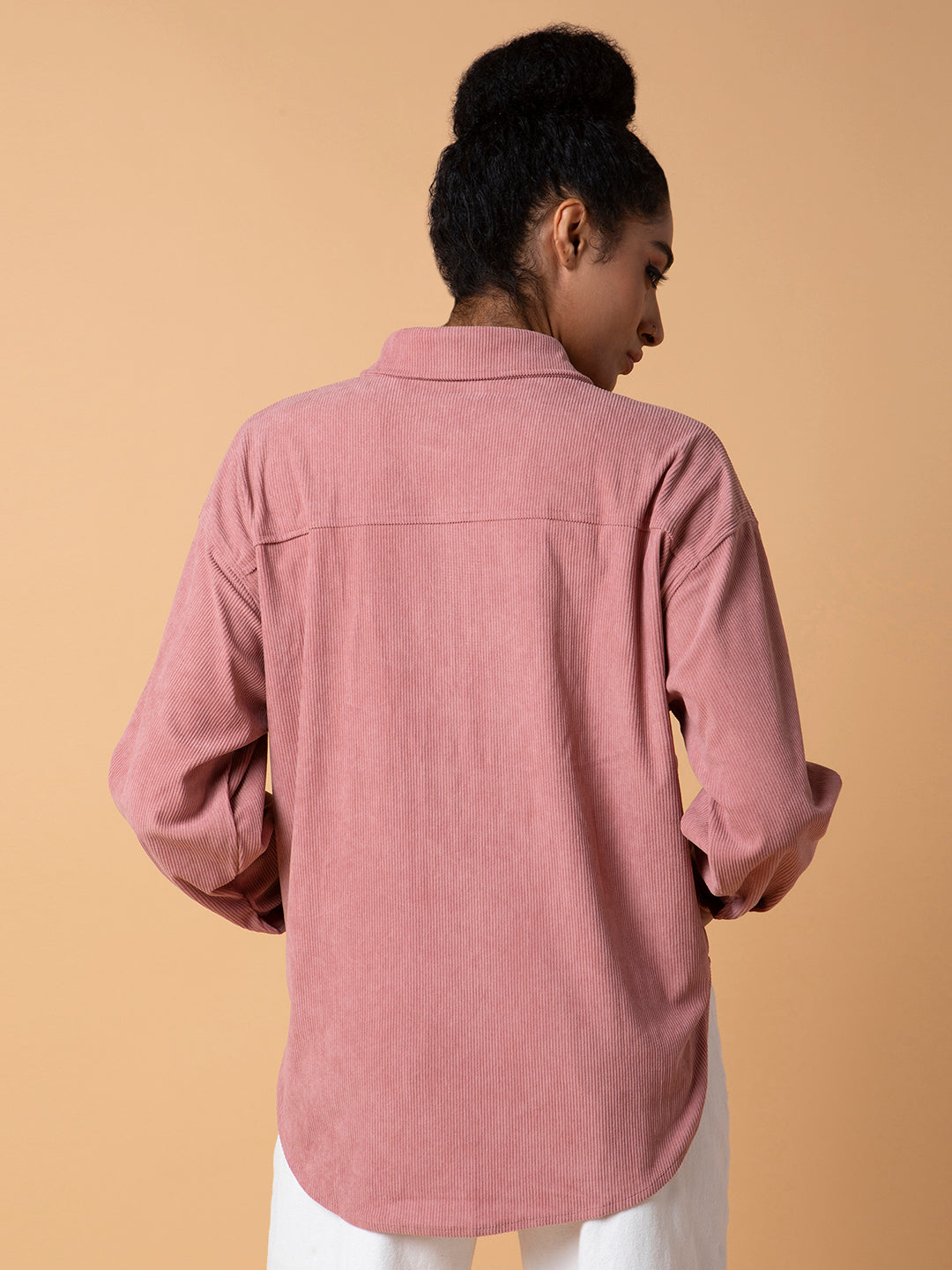 Women Solid Peach Oversized Shirt