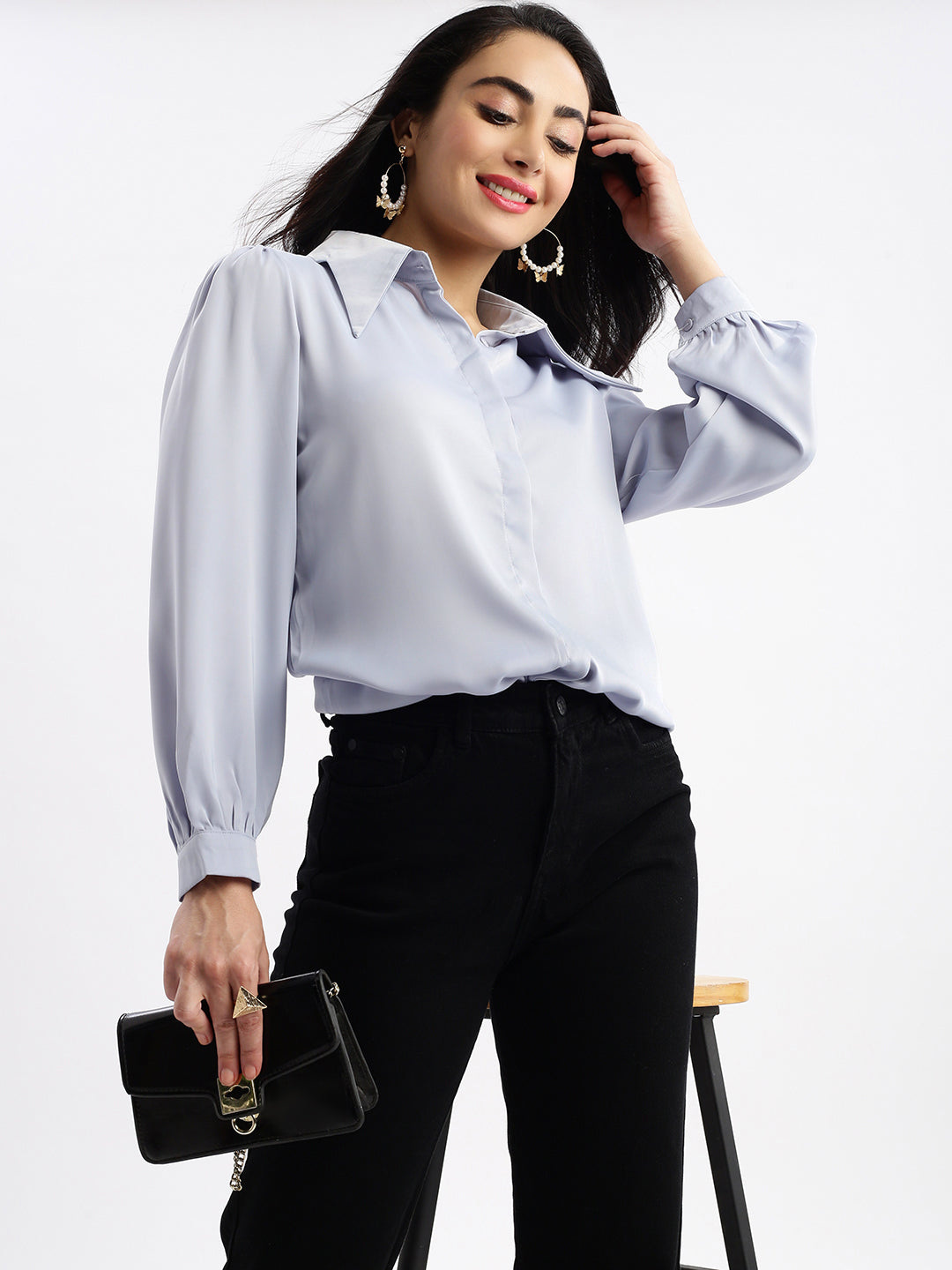 Women Solid Blue Shirt